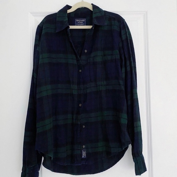 Abercrombie & Fitch Navy and Green Plaid Button Down Shirt - Picture 1 of 2